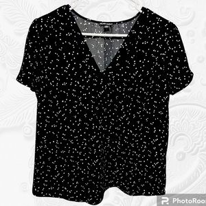 Top by Hilary Radley women’s large black shirt with white dot v-neck blouse